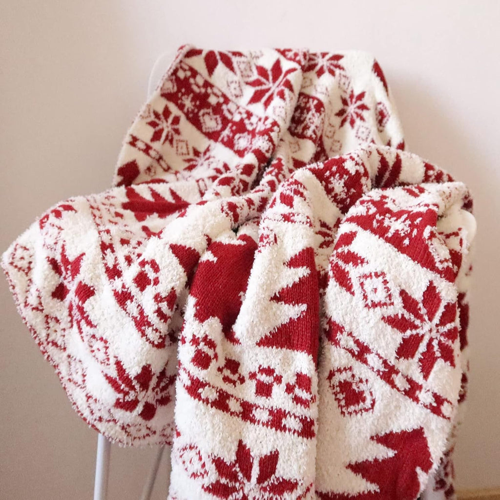 Red Christmas Throw Blanket for Couch, Fluffy Cozy Soft Blanket, Xmas Throw Blanket for Bed Sofa and Gift (50" X 60", Red Reindeer)