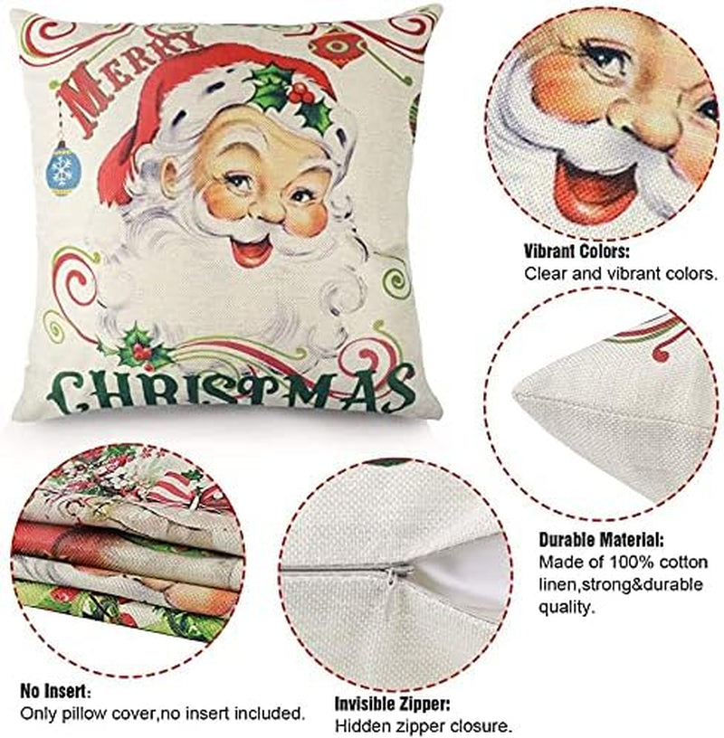 Christmas Pillow Covers 20X20 Set of 4 Christmas Decoration, Vintage Farmhouse Christmas Throw Pillowcase for Couch Sofa Home Decor