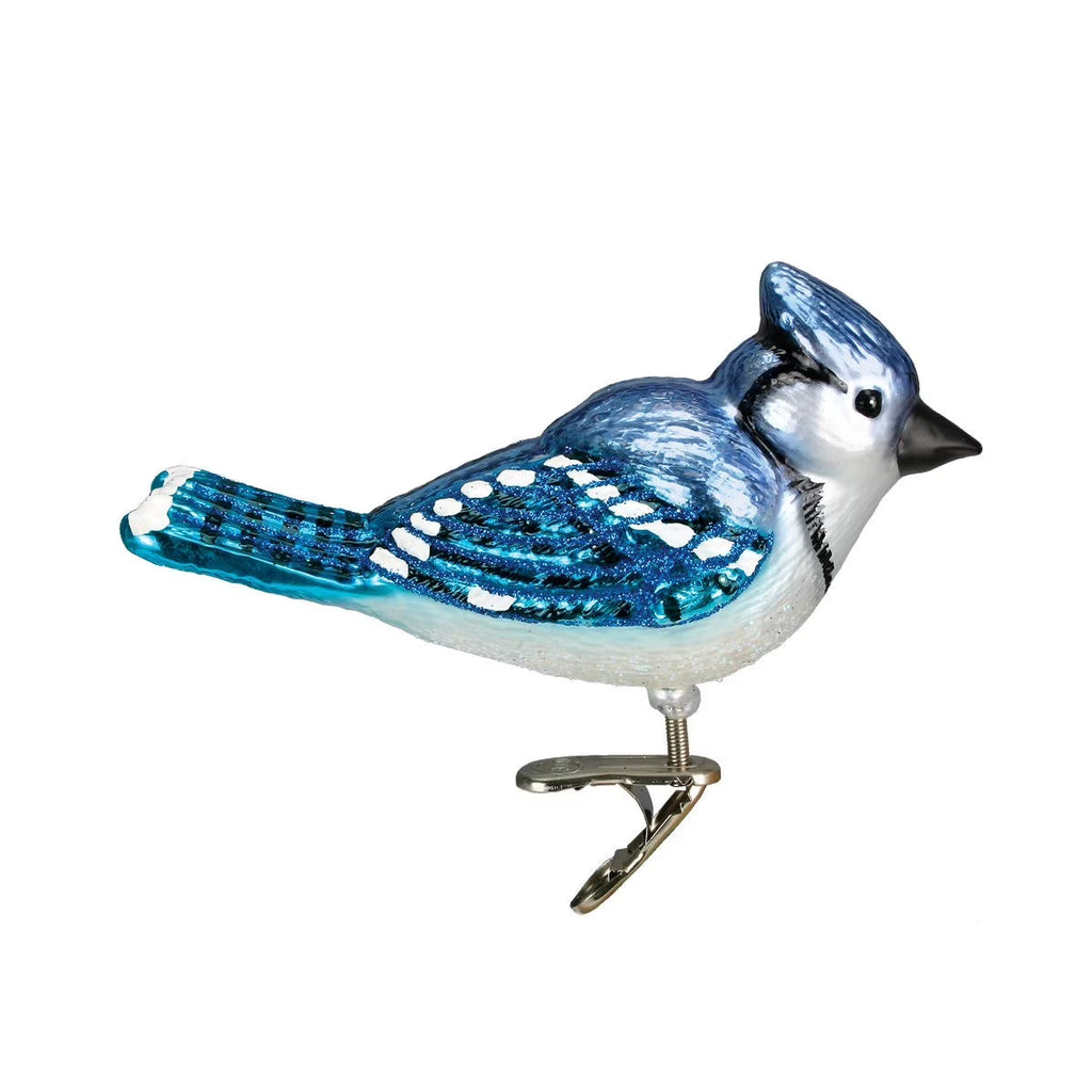 Ornaments: Bird Watcher Collection Glass Blown Ornaments for Christmas Tree,Bright Blue Jay
