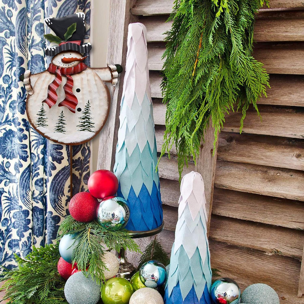 Christmas Snowman Decorative Garden Stake, Metal Snowman Yard Stake Outdoor Christmas Stake Decoration for Xmas Holiday Lawn Yard 38" H(Red Scarf)