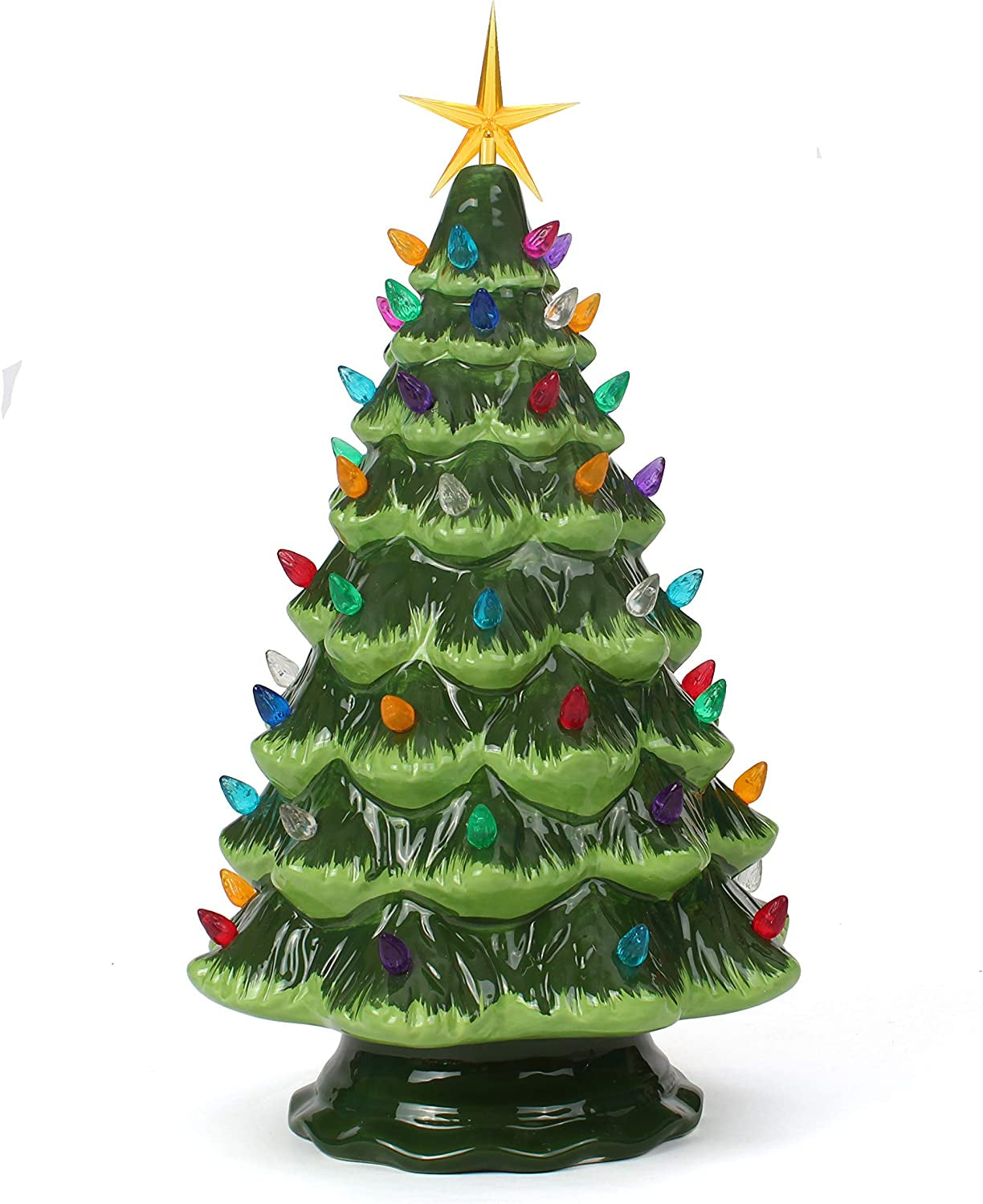 Ceramic Christmas Tree - Tabletop Christmas Tree with Lights - (15.5" Large Green Christmas Tree/Multicolored Lights) - Lighted Vintage Ceramic Tree