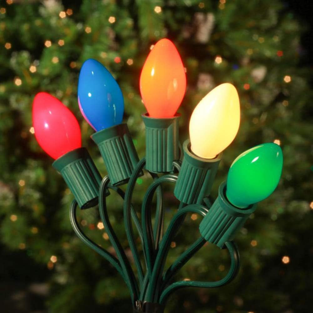25 Pack C7 Multicolor Christmas Replacement Bulbs 5W Vintage Ceramic Light Bulbs C7/E12 Candelabra Base Fits C7 Christmas Ornament Indoor Outdoor String Lights