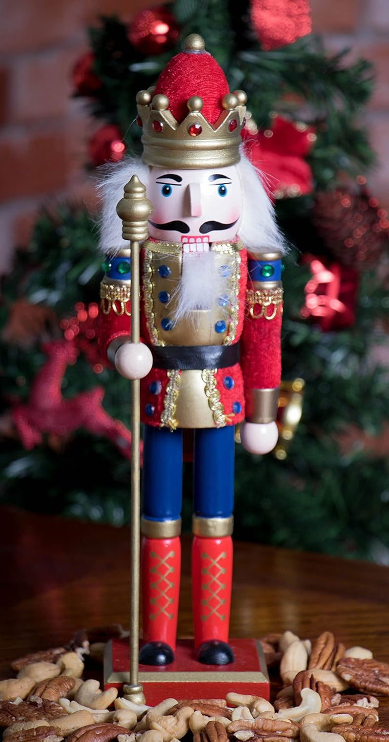 Red Prince 12 Inch Traditional Wooden Nutcracker, Festive Christmas Décor for Shelves and Tables