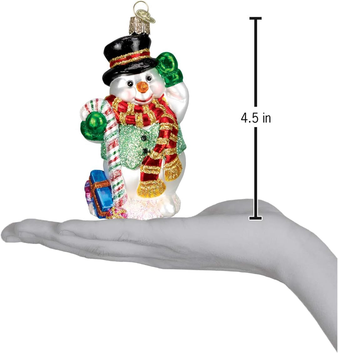 Ornaments: Snowman Assortment Glass Blown Ornaments for Christmas Tree, Candy Cane Snowman, Red (24068)