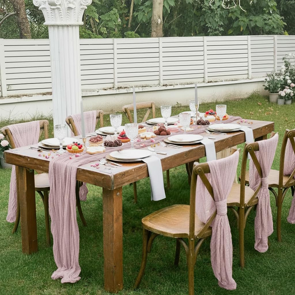 Dust Pink Table Runner 17X108 Inches for 1 Pack Galentines Day Decor Cheesecloth Table Runner 9FT Boho Decor Spring Tablerunner for Wedding Party Easter Table Decorations Baby Shower
