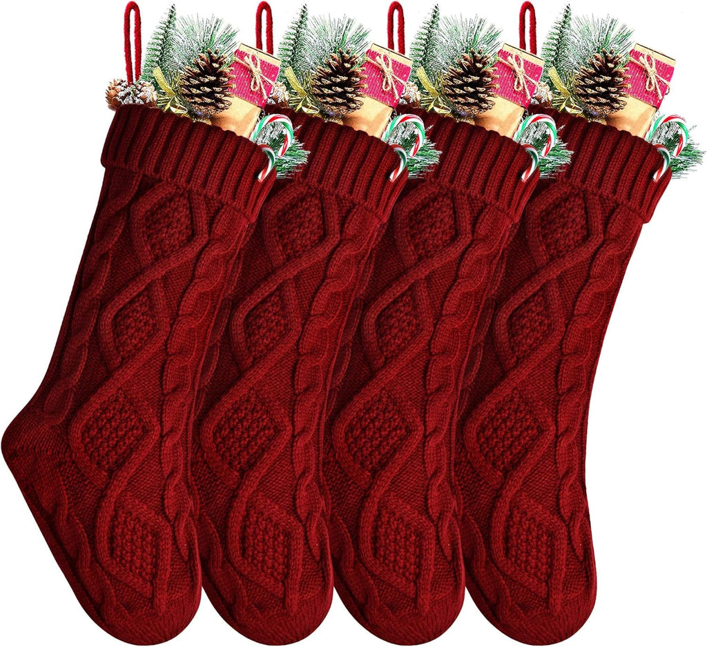 18" 4PCS Unique Burgundy Knit Christmas Stockings,Style2