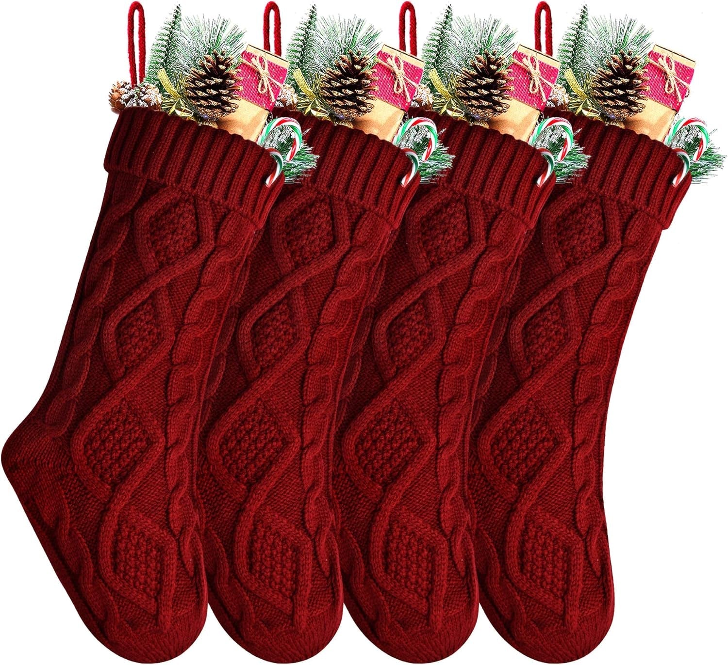 18" 4PCS Unique Burgundy Knit Christmas Stockings,Style2