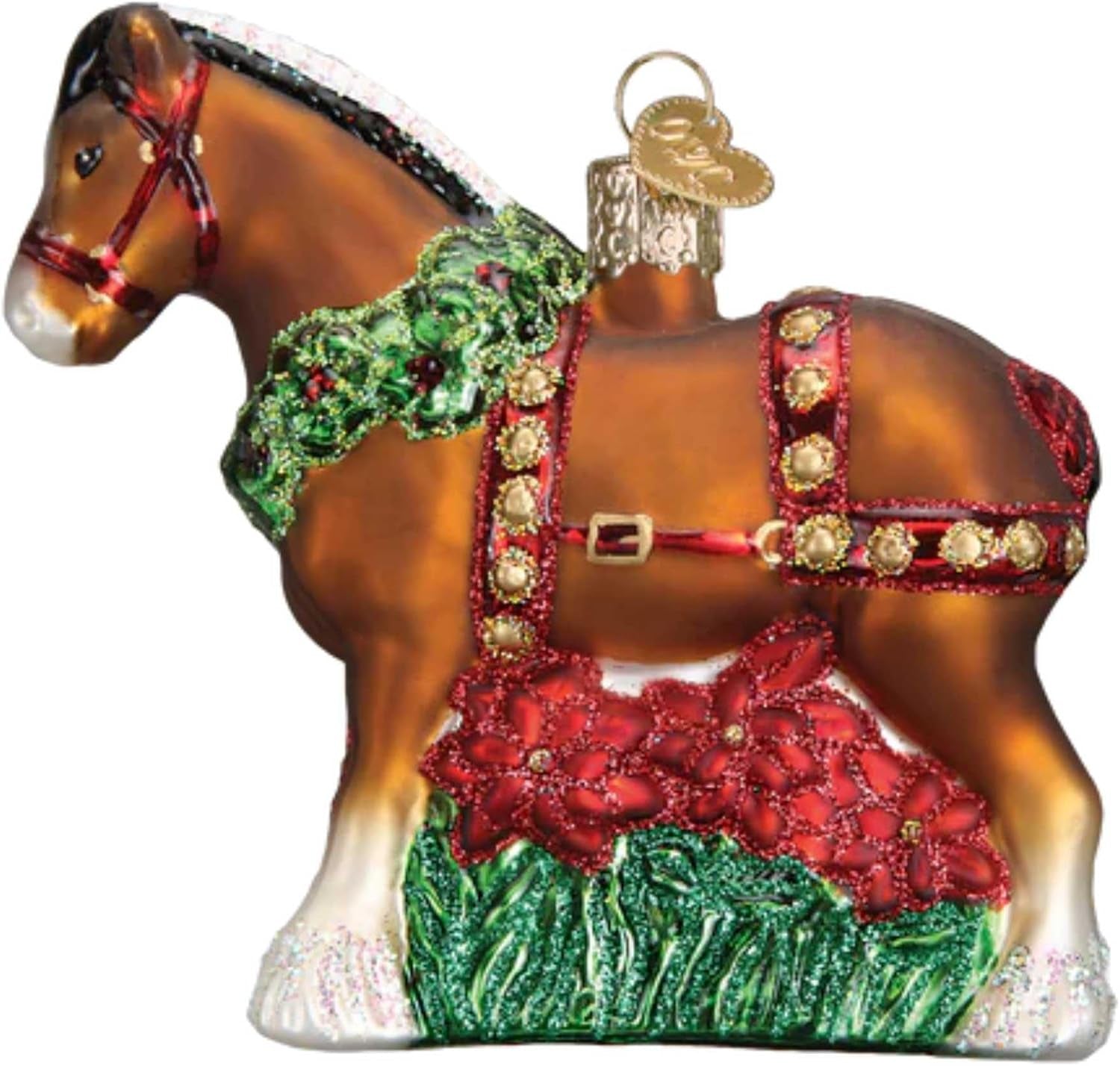 Ornaments: Holiday Clydesdale Glass Blown Ornaments for Christmas Tree