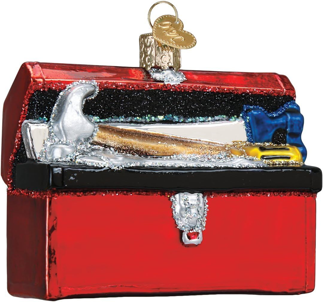 Ornaments: Contractor Tools Glass Blown Ornaments for Christmas Tree, Toolbox, Multicolor