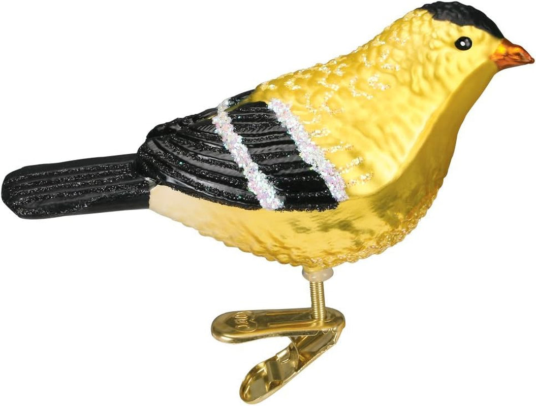 Ornaments: Bird Watcher Collection Glass Blown Ornaments for Christmas Tree, American Goldfinch