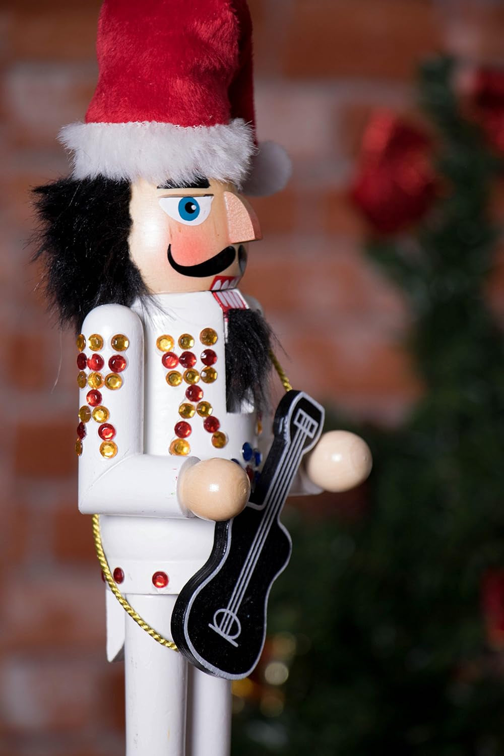 Rockstar 15 Inch Traditional Wooden Nutcracker, Festive Christmas Décor for Shelves and Tables