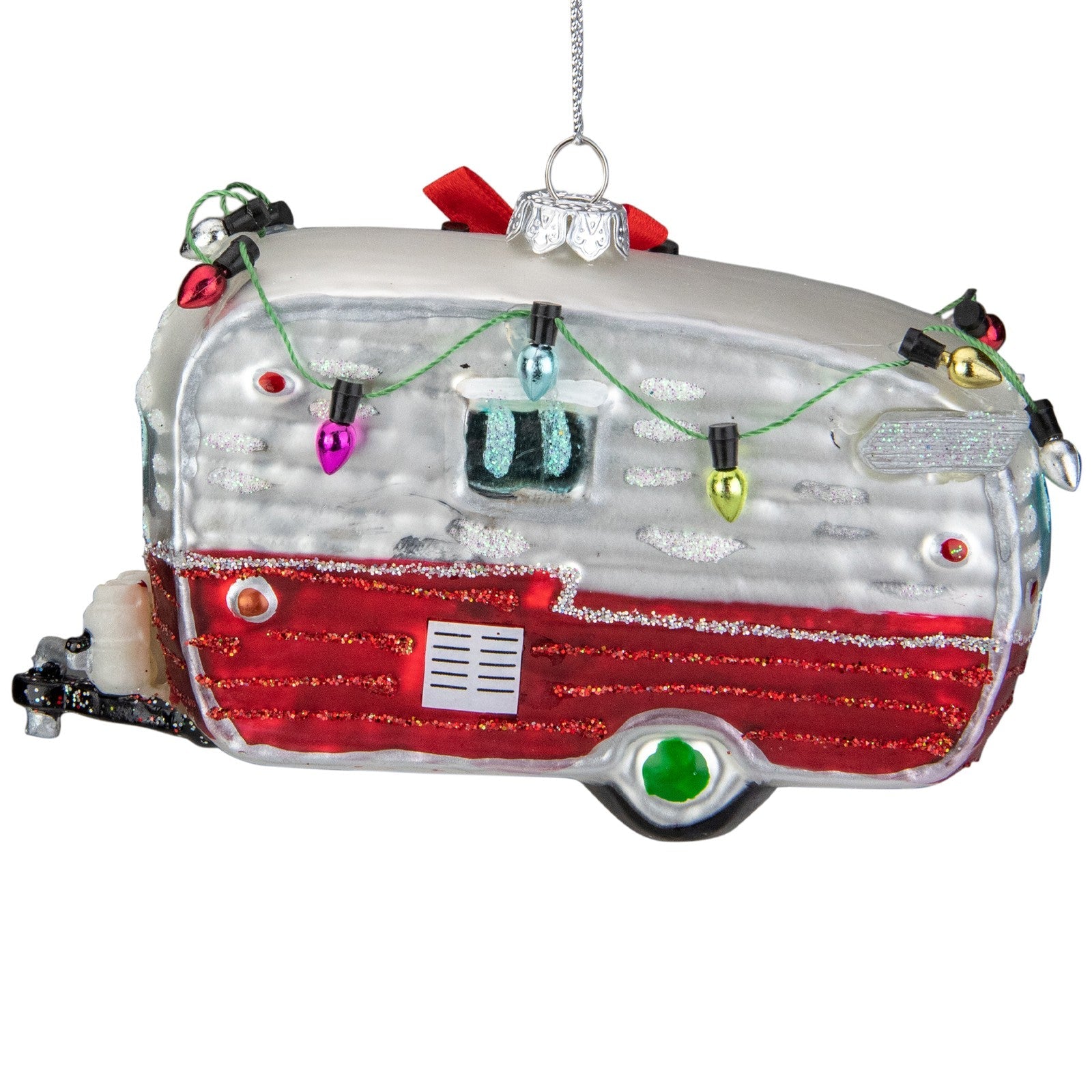 Northlight 5-Inch Red and White Vintage Camper Glass Christmas Ornament