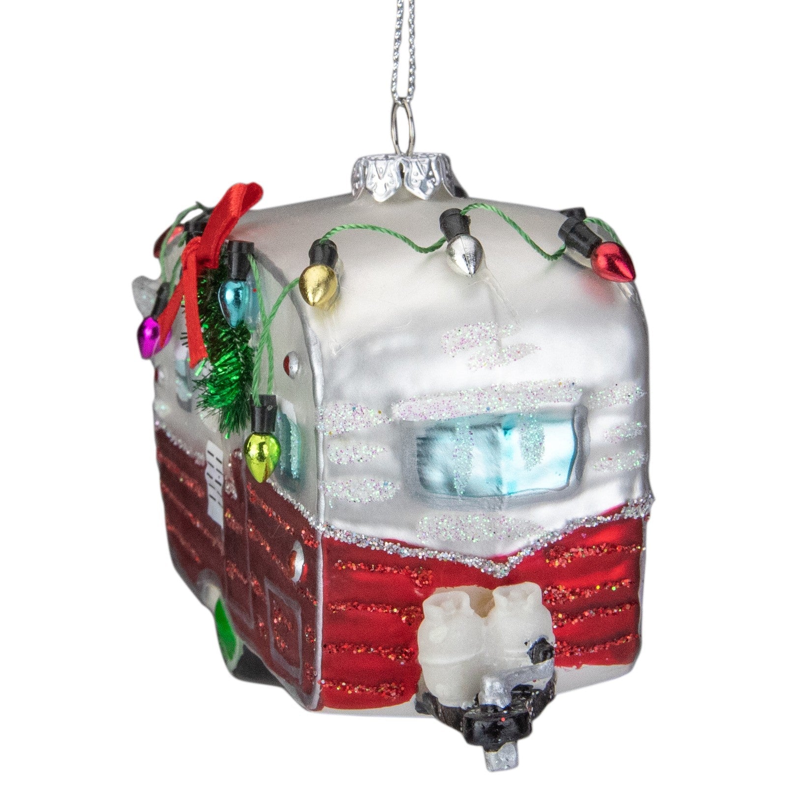 Northlight 5-Inch Red and White Vintage Camper Glass Christmas Ornament