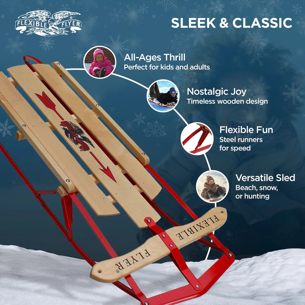 1048 Metal Runner Steel & Wood Snow Slider Sled, 48 Inch