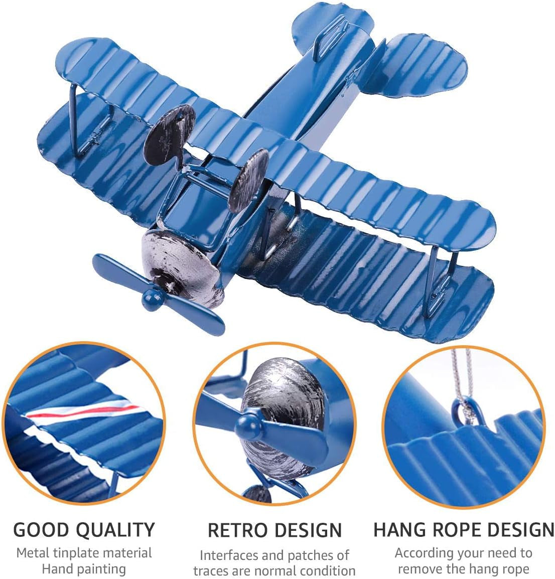 Airplane Hanging Ornament Vintage Mini Metal Airplane Decor Decorations Model Aircraft Biplane Pendant for Room, Cake Toppers, Photo Props, Christmas Tree, Desktop