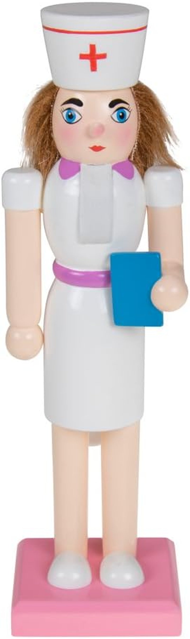 Nurse 10 Inch Traditional Wooden Nutcracker, Festive Christmas Décor for Shelves and Tables