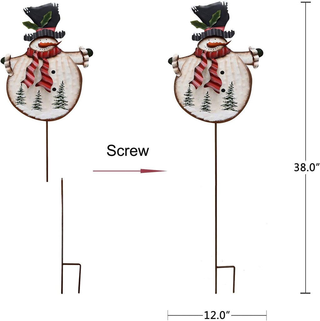 Christmas Snowman Decorative Garden Stake, Metal Snowman Yard Stake Outdoor Christmas Stake Decoration for Xmas Holiday Lawn Yard 38" H(Red Scarf)