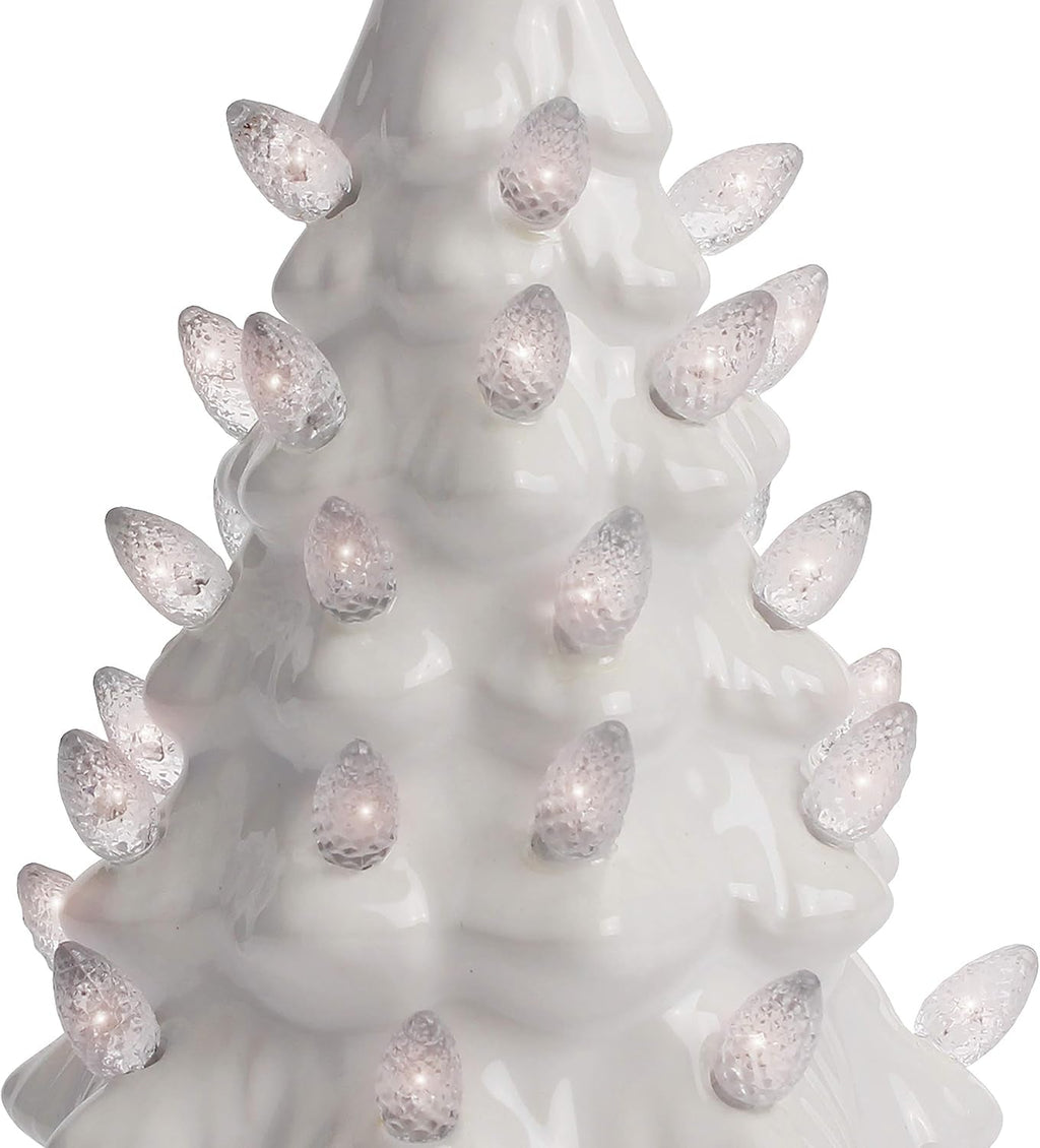 Ceramic Christmas Tree with Lights - Vintage White (Small, 6.75 Inch)