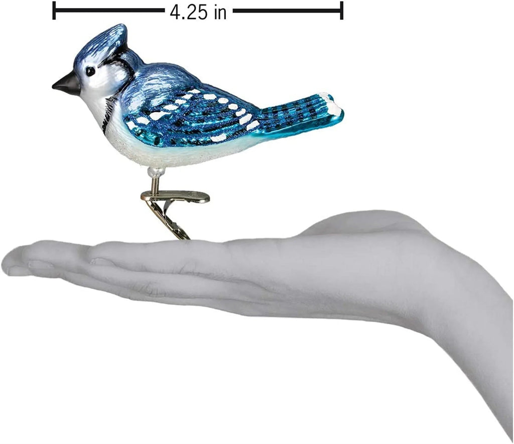 Ornaments: Bird Watcher Collection Glass Blown Ornaments for Christmas Tree,Bright Blue Jay