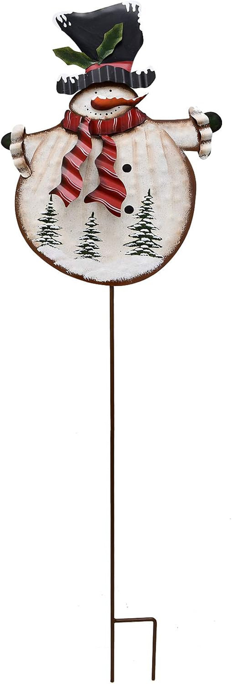 Christmas Snowman Decorative Garden Stake, Metal Snowman Yard Stake Outdoor Christmas Stake Decoration for Xmas Holiday Lawn Yard 38" H(Red Scarf)