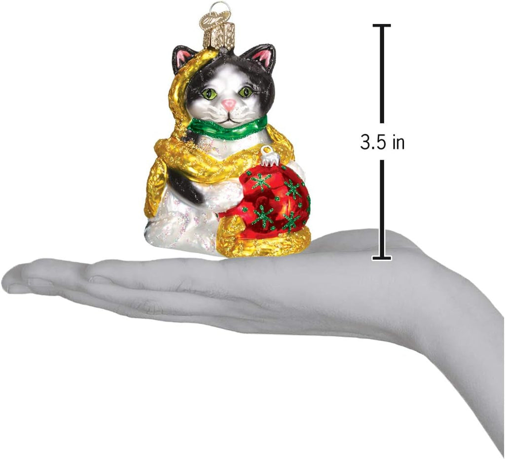 Ornaments: Holiday Kitten Glass Blown Ornaments for Christmas Tree (12223)