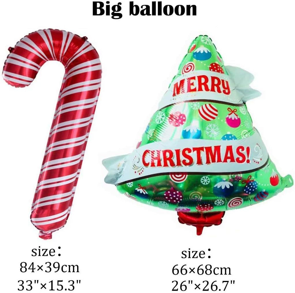Christmas Decor Balloons, Giant 7Pcs Mylar Foil Balloon Set, Santa Claus, Elk, Snowman, Reindeer, Candy Cane, Tree, Xmas Party Supplies