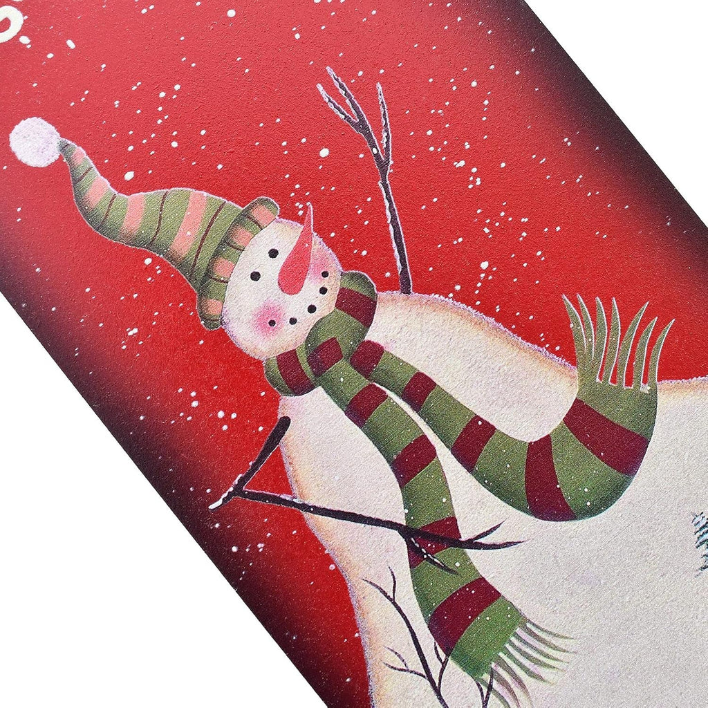 Wooden Christmas Sleigh Sign Decorative Snowman Ornaments Hanging Sled 15.0X4.4 Inches Winter Holiday Merry Xmas Red Porch Home Decor (Welcome)