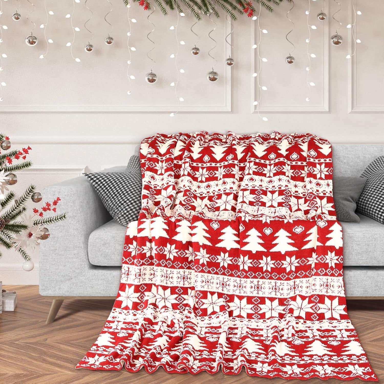Red Christmas Throw Blanket for Couch, Fluffy Cozy Soft Blanket, Xmas Throw Blanket for Bed Sofa and Gift (50" X 60", Red Reindeer)