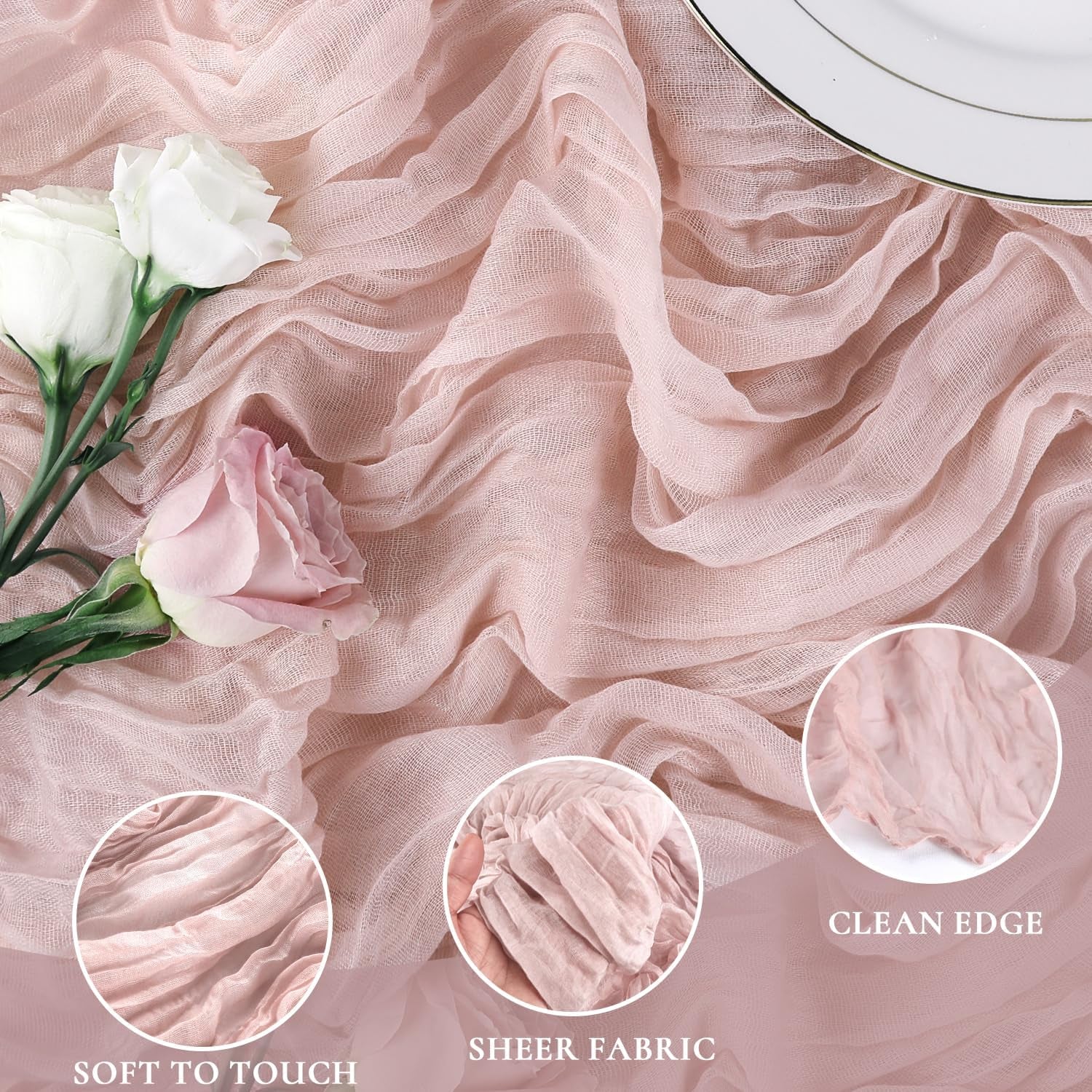 Dust Pink Table Runner 17X108 Inches for 1 Pack Galentines Day Decor Cheesecloth Table Runner 9FT Boho Decor Spring Tablerunner for Wedding Party Easter Table Decorations Baby Shower